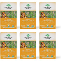 Organic India Tulsi Ashwagandha Herbal Tea - Holy Basil, Stress Relieving & Balancing, Immune Support, Adaptogen, Vegan, USDA Certified Organic, Caffeine-Free - 18 Infusion Bags, 6 Pack