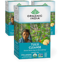 Organic India Tulsi Cleanse Herbal Tea - Holy Basil, Stress Relieving & Detoxifying, Immune Support, Adaptogen, Vegan, USDA Certified Organic, Non-GMO, Caffeine-Free - 18 Infusion Bags, 3 Pack