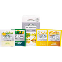 Ahmad Tea Herbal Tea, Fruit and Herb Selection, 4 Teas Peppermint and Lemon, Camomile and Lemongrass, Lemon and Ginger, and Detox Teabags, 20 ct - Decaffeinated and Sugar-Free