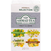 Ahmad Tea Herbal Tea, Fruit and Herb Selection, 4 Teas Peppermint and Lemon, Camomile and Lemongrass, Lemon and Ginger, and Detox Teabags, 20 ct - Decaffeinated and Sugar-Free