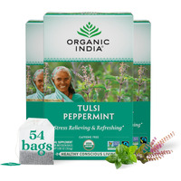 Organic India Tulsi Peppermint Herbal Tea - Stress Relieving & Refreshing, Immune Support, Aids Digestion, Vegan, USDA Certified Organic, Fairtrade, Caffeine-Free - 18 Infusion Bags, 3 Pack