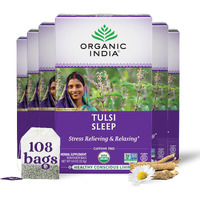 Organic India Tulsi Sleep Herbal Tea - Holy Basil, Stress Relieving & Relaxing, Immune Support, Balances Sleep Cycles, Vegan, USDA Certified Organic, Non-GMO, Caffeine-Free - 18 Infusion Bags, 6 Pack