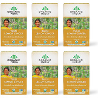 Organic India Tulsi Lemon Ginger Herbal Tea - Stress Relieving & Reviving, Immune Support, Aids Digestion, Vegan, USDA Certified Organic, Non-GMO, Caffeine-Free - 18 Infusion Bags, 6 Pack