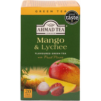 Ahmad Tea Green Tea, Mango & Lychee Teabags, 20 ct (Pack of 1) - Caffeinated & Sugar-Free