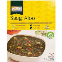 Ashoka 1932 Heat & Serve Meals, Vegan Spinach & Potato, All-Natural, Microwaveable Indian Food, Saag Aloo, Travel Friendly Box, Great for Outdoors, Gluten-Free & with No Preservatives, Pack of 1