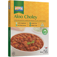 Ashoka Ready to Eat Indian Meals Since 1930, 100% Vegan Aloo Choley, All-Natural Traditionally Cooked Indian Food, Plant-Based Meals, Gluten-Free and with No Preservatives, 10 Ounce