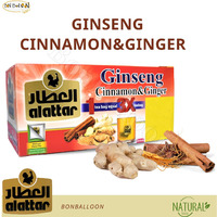 AlAttar Natural Drink Ginseng Cinnamon & Ginger Herbal Tea Bags Herb Herbs Non Gmo No Caffeine No Additives No Artificial Coloring Kosher Halal (20 Bag)
