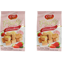 Gastone Lago Party Wafers Cookies With Strawberry Cream Filling 8.82 oz, 250g (Pack of 2) (Strawberry, 2-Pack)