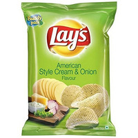 Lays American Style Cream & Onion flavour, 52 grams, pack of 8 - India - potato chips - wafers