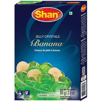 Shan Jelly Crystals Banana 2.8 oz (80g) - Cristaux De Gelee Banane - Quick and Easy Jello - Suitable for Vegetarians - Airtight Bag in a Box (Pack of 24)