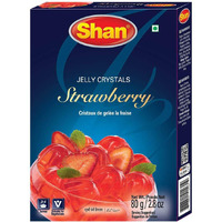 Shan Jelly Crystals Strawberry 2.8 oz (80g) - Cristaux De Gelee la Fraise - Quick and Easy Jello - Suitable for Vegetarians - Airtight Bag in a Box (Pack of 24)