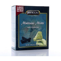 HEMANI Multani Mitti with Charcoal Powder 200g (7.1 OZ) - Fuller's Earth - Nature's Skin Cleanser - with FREE Rose Water in Box