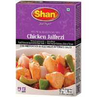 Shan Chicken Jalfrezi Recipe and Seasoning Mix 1.76 oz (50g) - Spice Powder for Stir Fried Chicken and Vegetables in Tomato Sauce - Suitable for Vegetarians - Airtight Bag in a Box (Pack of 24)