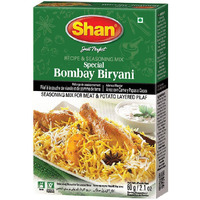 Shan Bombay Biryani Recipe and Seasoning Mix 2.11 oz (60g) - Spice Powder for Meat and Potato Layered Pilaf - Suitable for Vegetarians - Airtight Bag in a Box (Pack of 24)