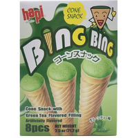 Hapi BING BING Cone Snake with Flavored Filling 2.5oz (Green Tea, 1 Pack)