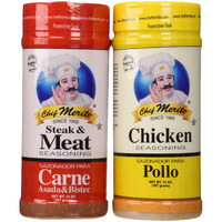 Chef Merito Carne Asada Beef and Chicken Seasoning Combo Pack, 14 oz I Pollo Asado,Carne Asado, Fajitas, Rotisserie Chicken, Meat Seasoning, 14 Ounce (Pack of 2)