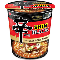 Nongshim Premium Shin Black Instant Ramen Noodle Cup, 6 Pack, Chunky Vegetables & Real Beef, Microwaveable Ramen Soup Mix