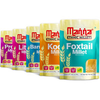 Manna Millets 5kg - Natural Grains Combo Pack of 5 Foxtail 1kg, Kodo 1kg, Little 1kg, Barnyard 1kg, Proso 1kg