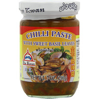 Por Kwan Thai Chili Paste with Sweet Basil Leaves (2 Pack, Total of 14oz)