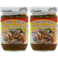 Por Kwan Thai Chili Paste with Sweet Basil Leaves (2 Pack, Total of 14oz)