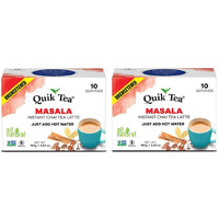 QuikTea Unsweetened Masala Chai Tea Latte - 20 Count (2 Boxes of 10 Each) - Packaging May Vary - All Natural Preservative Free Authentic Chai from Assam & Darjeeling