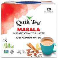 QuikTea Masala Chai Tea Latte 20 Pouches - Packaging May Vary | Single Serve | All Natural & Preservative Free Authentic Instant Chai