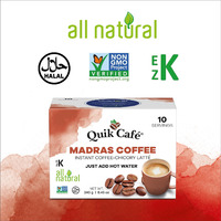 Quik Caf Madras Coffee Instant Coffee Latte - 100 Count (10 Boxes of 10 Each) - All Natural Preservative Free Coffee Latte
