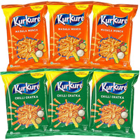 BENGAL BOX KurKure Masala Munch 3 Packs + Chilli Chataka 3 Packs/Total 6 Packs, Indian Snacks