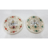 White Marble Inlay Taj Mahal Handcrafted Plates (Pair)