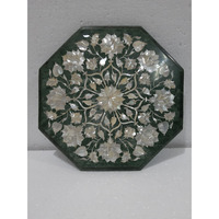 Mother Of Pearl Inlay Green Marble Small Coffee Table/Hot Plate Decor