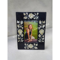 Picture Frame Black Marble Mother of Pearl Inlay Floral Pietradura Art