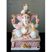 White Marble Ganesha Statue, Real Marble White Ganesha Statue for Mandir, Pooja Room, Religious Gift