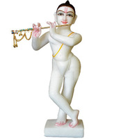 Marble Krishna Statue, White Marble Iskcon Krishna , White Marble Krishna Playing Flute Beautiful Hand Carved Mandir Pooja Room Decor Statue