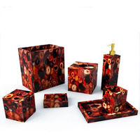 7 Pc. Red Onyx Agate Bathroom Set, Agate Soap Dispenser, Agate Soap Dish, Agate Vanity Tray, Agate Box, Brush Holder, Canister, Tissue Box