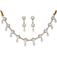 Beautiful fashion Jewellery 12 Pearl Drop Necklace set  CZ Stone for Women by Jagdamba Pearls