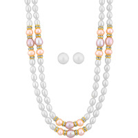 Beautiful fashion Jewellery Aaa Quality 2 String Pearl Necklace Set With Silver Alloy Gold plated for Women by Sri Jagdamba Pearls