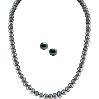 Beautiful fashion Jewellery Single Strand Grey Pearl Necklace set for Women  by Sri Jagdamba Pearl