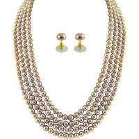 Beautiful fashion Jewellery Four String Peach Fresh Water Pearl set for Women by Sri Jagdamba Pearls