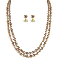 Beautiful fashion Jewellery Double String Oval Peach Pearl set for Women by Sri Jagdamba Pearls