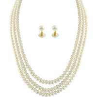 Beautiful fashion Jewellery Triple String White Pearl set for Women by Sri Jagdamba Pearls