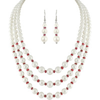 Beautiful fashion Jewellery Triple Strings White Pearl Necklace set for Women by Sri Jagdamba Pearls