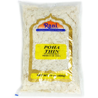 Rani Poha (Powa) Thin Cut (Flattened Rice) 14oz (400g) ~ All Natural, Salt-Free | Vegan | No Colors | Gluten Friendly | Indian Origin