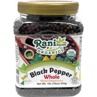 Rani Organic Black Pepper Whole (Peppercorns), Premium MG-1 Grade 16oz (1lb) 454g PET Jar ~ All Natural, Gluten Friendly, Non-GMO, USDA Certified Organic, Kosher, Product of Vietnam