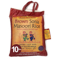 Asian Kitchen Brown Sona Masoori Aged Rice 10-Pound Bag, 10lbs (4.54kg) Short Grain Rice ~ All Natural, Gluten Friendly, Vegan, Indian Origin, Export Quality
