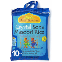 Asian Kitchen Crystal Sona Masoori Aged Rice 10-Pound Bag, 10lbs (4.54kg) Short Grain Rice ~ All Natural, Gluten Friendly, Vegan, Indian Origin, Export Quality