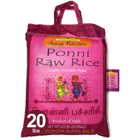 Asian Kitchen Ponni Raw Rice 20-Pound Bag, 20lbs (9.08kg) Short Grain Rice ~ All Natural, Gluten Friendly, Vegan, Indian Origin, Export Quality