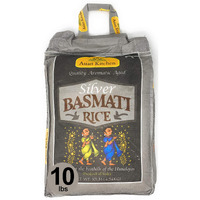 Asian Kitchen Silver White Basmati Rice Extra Long Aged 10lbs (4.54kg) ~ All Natural, Gluten Friendly, Vegan, Indian Origin, Export Quality