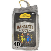 Asian Kitchen Silver White Basmati Rice Extra Long Aged 40lbs (18.18kg) ~ All Natural, Gluten Friendly, Vegan, Indian Origin, Export Quality