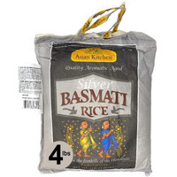 Asian Kitchen Silver White Basmati Rice Extra Long Aged 4lbs (1.81kg) ~ All Natural, Gluten Friendly, Vegan, Indian Origin, Export Quality