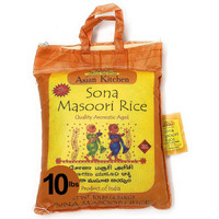 Asian Kitchen White Sona Masoori Aged Rice 10-Pound Bag, 10lbs (4.54kg) Short Grain Rice ~ All Natural, Gluten Friendly, Vegan, Indian Origin, Export Quality